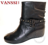 VANSSI蔚莎专柜正品内增高羊皮铆钉双皮带女鞋女靴短靴V48850402