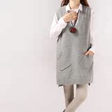 秋季女装新款毛衣马甲V领口袋针织打底衫韩版中长款大码无袖外套
