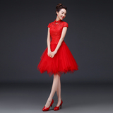 婚纱礼服新款2016新娘敬酒服时尚红色短款蕾丝旗袍韩式修身晚礼服