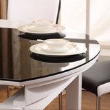 餐桌实木可伸缩折叠餐桌椅组合白色橡木烤漆圆桌大小户型冰花玻璃