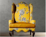 欧式特价老虎椅 美式布艺沙发 欧式单人位 地中海田园沙发高背椅