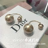 香港代购直播 Dior大小珍珠耳环 迪奥防过敏挂钩弯勾双珍珠耳钉