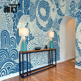 雅心青花日式个性创意壁纸电视背景艺术墙纸日本餐厅酒吧定制壁画