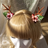 日韩森女系花朵鹿角发夹写真自拍道具麋鹿对夹边夹圣诞节头饰包邮