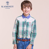 卡米尼童装正品2016春装新款男童长袖衬衫中大儿童英伦风格子衬衣