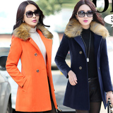 2015新款秋冬装朵以韩版修身显瘦双排扣呢子大衣中长款毛呢外套女