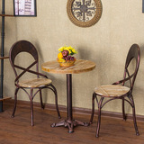 美式乡村实木复古铁艺咖啡厅户外阳台桌椅休闲奶茶店西餐桌椅组合