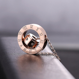 欧美时尚气质罗马数字镶钻情侣男女镀18k玫瑰金双环圆环项链