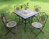 铁艺马赛克桌椅户外庭院室外餐厅桌椅组合套装公园花园咖啡厅桌椅