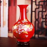 景德镇陶瓷器客厅花瓶摆件 现代中式家居装饰品中国红花瓶工艺品