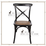 欧式实木餐椅 复古简约饭店餐桌椅组合 做旧新中式椅子 藤面靠背