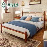 林氏木业美式乡村板床田园可拆卸软布艺床1.5 1.8米双人床BE6A-A