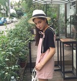 韩国ulzzang夏季学院风纯色短裤背带裤纯色吊带连体裤学生女百搭