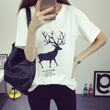 韩版夏装新款女装动物图案学生短袖t恤女韩版宽松体恤半袖女上衣