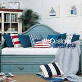 蓝调美式乡村风格实木沙发床带抽屉储物地中海田园实木沙发床定制