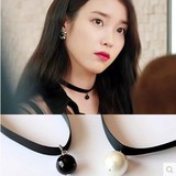 74279韩剧明星同款饰品 韩国进口黑色珍珠吊坠韩版颈链短项链