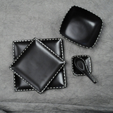 外贸黑色陶瓷餐具日韩创意亚光磨砂方形盘子沙拉盘汤碗定制LOGO