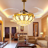 LED隐形吊扇灯欧式简约水晶金色客厅餐厅卧室家用折叠电风扇带灯