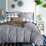 素色全棉床单四件套 欧美风2.0m床纯色简约纯棉被套夏季双人床单