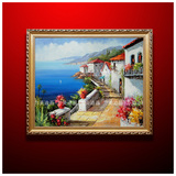 纯手绘油画带框画 地中海风景简欧式风格客厅装饰画 卧室壁画挂画