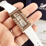 施华洛世奇手表方形镶钻女表瑞士石英表水晶走珠时尚潮流真皮腕表