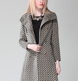 2015秋冬新款韩版修身显瘦豹纹羊绒外套中长款毛呢大衣女子风衣潮