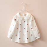 2016春季新款外贸童装 儿童女童樱桃刺绣娃娃领长袖衬衫 韩版衬衣