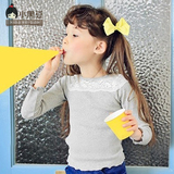 女童上衣韩国童装春款圆领超柔蕾丝拼接款宝宝T恤儿童长袖打底衫