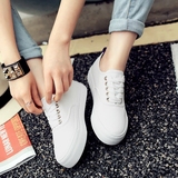 夏季韩版厚底小白鞋低帮系带白色帆布鞋女平跟百搭学生松糕休闲鞋