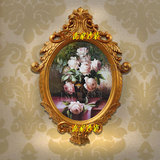 有框手绘装饰油画新古典欧式客厅卧室玄关过道粉红玫瑰花卉DLE037