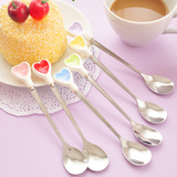 韩式不锈钢勺子调羹创意长柄陶瓷小汤勺可爱咖啡搅拌勺