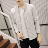 韩版修身夹克男加肥加大码薄外套青年学生潮男装纯色棒球服夹克衫