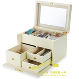 首饰盒 木质全锁饰品收纳盒 大容量欧式公主化妆盒 米白色EK13121