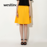 Westlink/西遇2016夏季新款 字母刺绣中长款伞裙高腰显瘦女半身裙