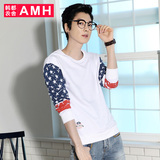 AMH男装韩版2016春装新款圆领套头修身印花男士长袖T恤OF5230瑃