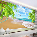田园树林3D立体壁纸客厅电视背景墙纸地中海沙滩椰树风景大型壁画
