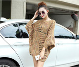 2016新款韩版中长款毛衫套头针织蝙蝠衫镂空宽松大毛衣