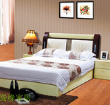 蜀缘家居简约现代婚床实木颗粒板软靠背皮床1.5 1.8米双人板式床