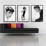 赫本 黑白艺术人物摄影照片 现代简约风格客厅装饰画三联组合挂画