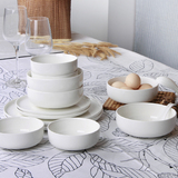 新骨瓷简约韩式高档陶瓷器4人餐具碗碟套装日式家用米饭碗盘盘子