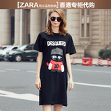 Zara女装正品代购2016夏季新款时尚印花黑色宽松显瘦欧美连衣裙潮