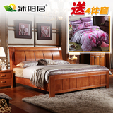 全实木双人床1.8米现代简约橡木床1.5米高箱储物床深色白色大婚床