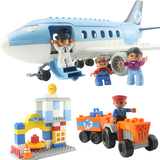 大颗粒乐高式积木玩具蓝色飞机客机拼装模型机场儿童益智3-6周岁