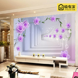 大型壁画 客厅电视背景墙纸防水 欧式简约卧室3d立体玫瑰壁纸墙布