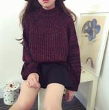 2015冬新款女上衣套头毛衣女大袖子复古宽松短款韩版针织衫打底衫