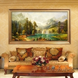 山水风景油画欧式客厅风景大油画横幅手绘手工风水聚宝盆招财装饰