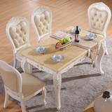欧式大理石实木餐桌方桌法式雕花简约时尚小户型餐桌白色特价包邮