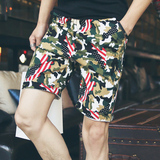 夏季男士休闲薄款速干五分裤韩版修身青年松紧裤学生直筒迷彩短裤