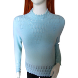 女式半高花瓣领羊绒衫产自鄂尔多斯市纯色镂空时尚个性打底女毛衣