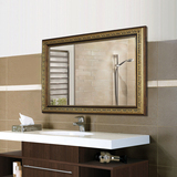 仿实木欧式复古花纹浴室 卫浴 化妆 做旧黑胡桃棕色镜子壁挂式